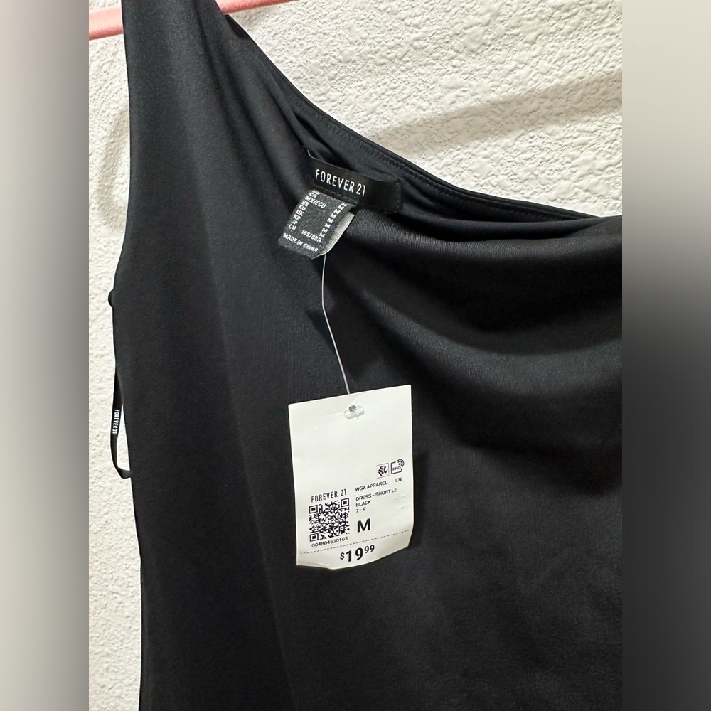 Forever 21 NWT Black Contour Sculpt One-Shoulder Mini Jersey Dress Sz M - Picture 6 of 6